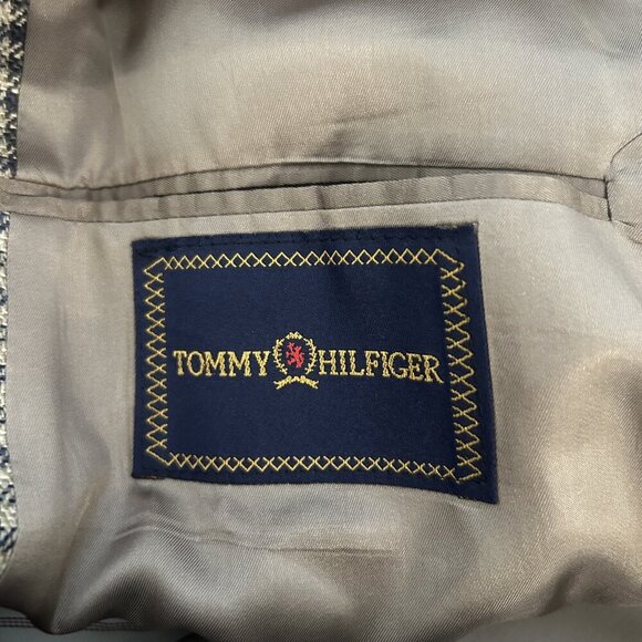 Tommy Hilfiger Blue Brown Houndstooth Plaid 3 Button Sport Coat Blazer Size 44L - Picture 4 of 14